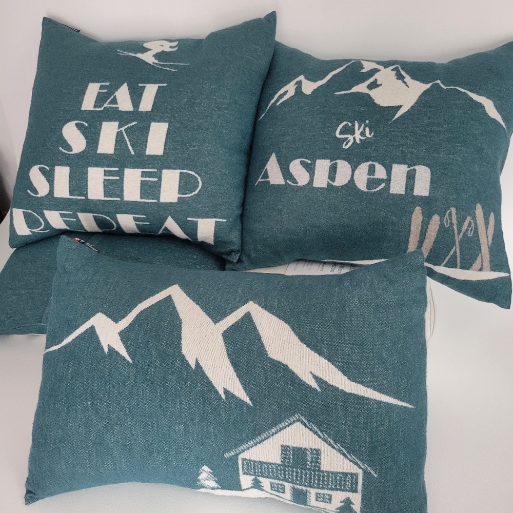 3 Teal Ski Themed Pillows David Fussenegger Made In Austria